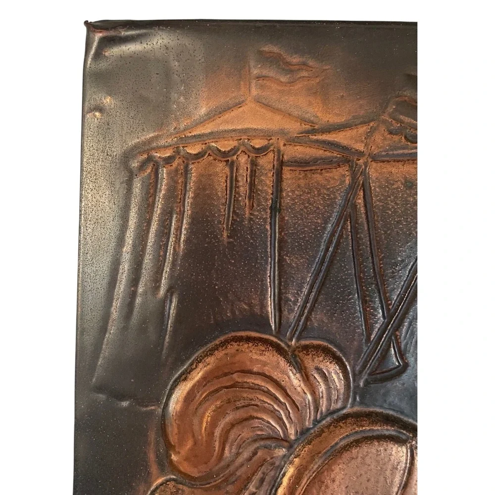 Vintage 3D Medieval Copper Knight Wall Art Plaque Embossed Metal Fleur -De-Lis